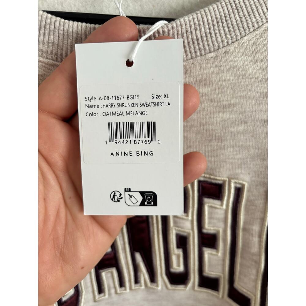 NWT Anine Bing Harry shrunken sweatshirt Oatmeal sie XL - Picture 6 of 6